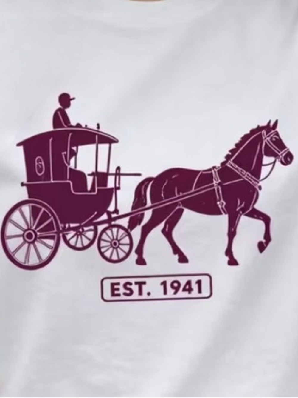Horse & Carriage EST. 1941 White and Burgundy Graphic Tee - Women’s Small NWOT - Picture 2 of 6